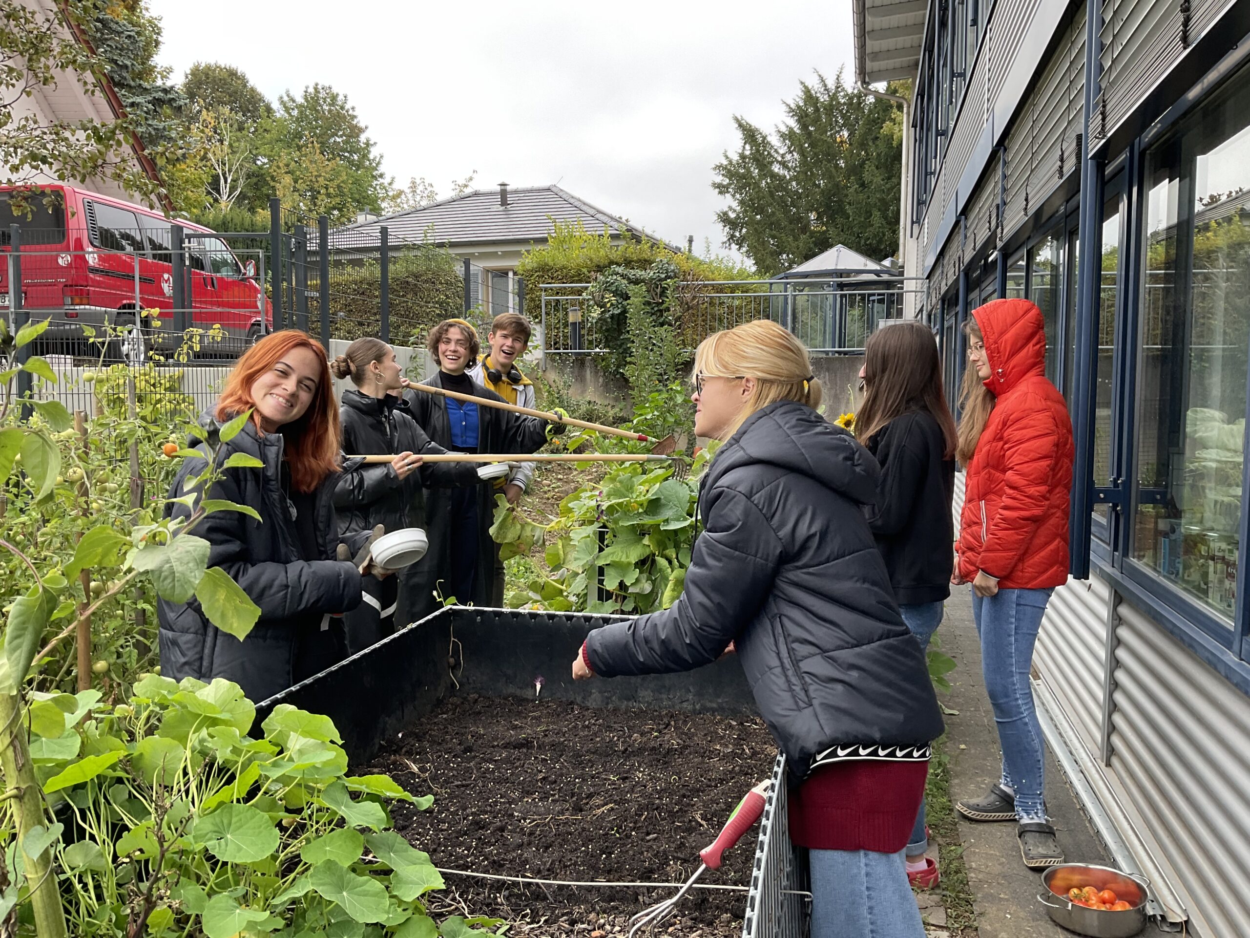 VABO Schülerinnen bereiten Schulgarten fürs Frühjahr vor